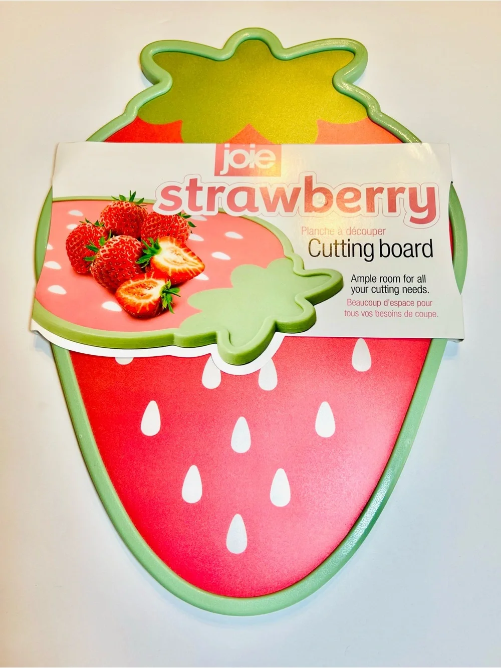 Joie Strawberry Shaped Cutting Board in Red with Green Accent Fruit Party Fun